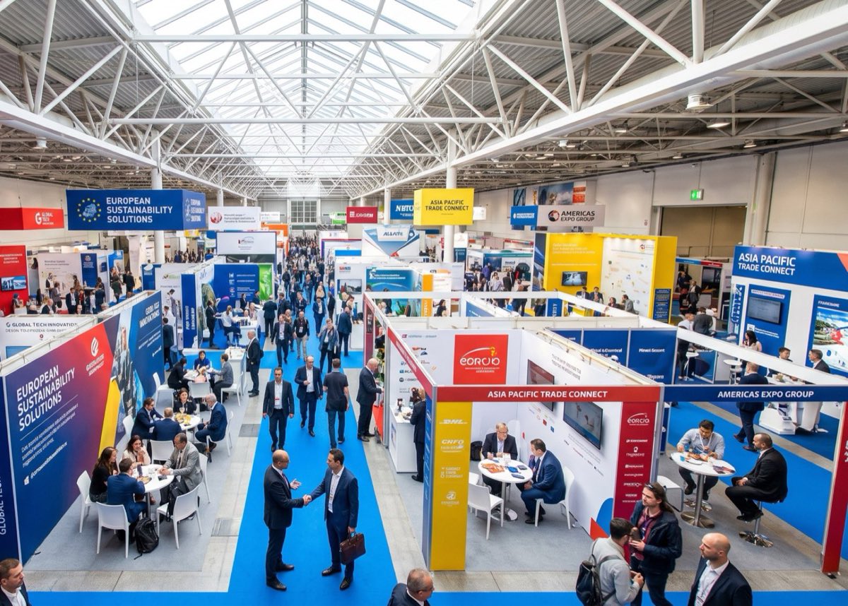 Visitors filling the aisles of an exhibition hall
