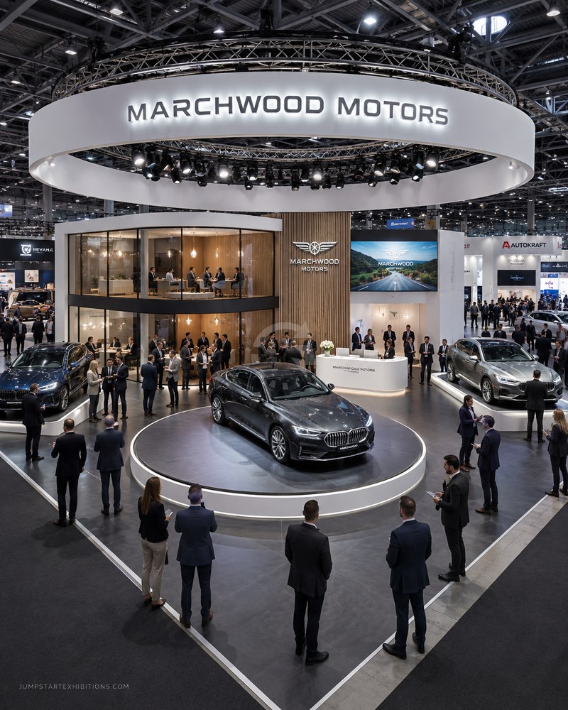 Vehicle on a turntable at a motor show stand