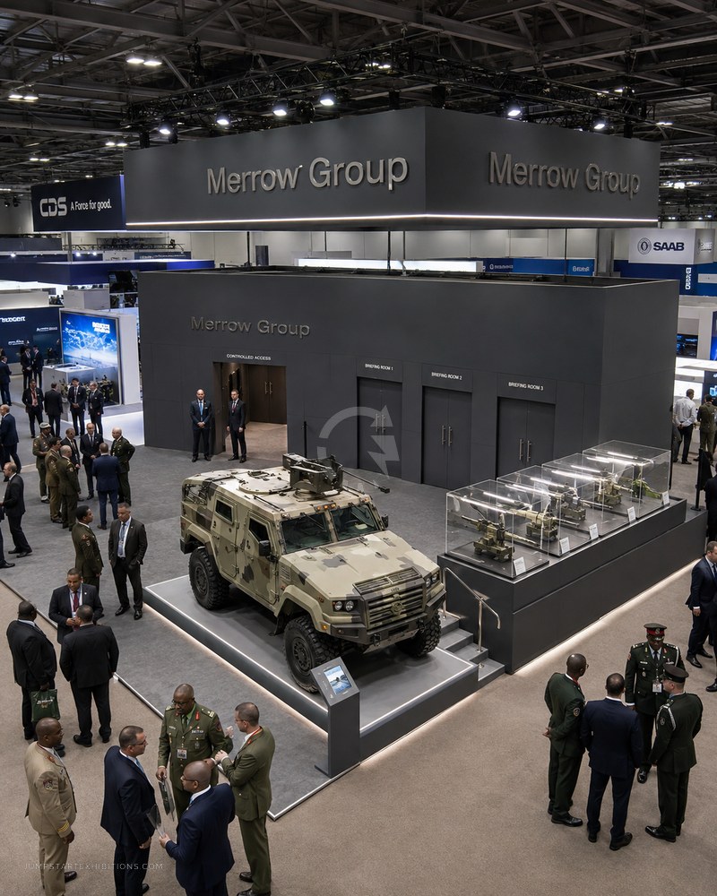 Armoured vehicle on a defence exhibition stand