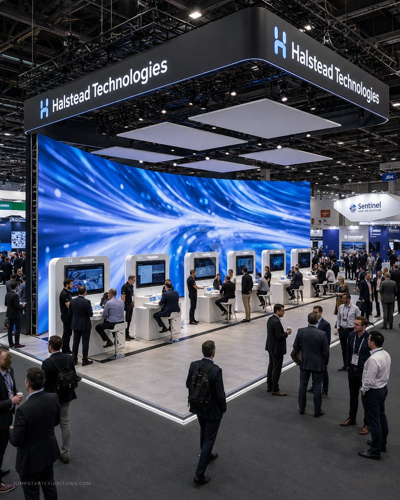 Interactive touch tables on a telecoms stand