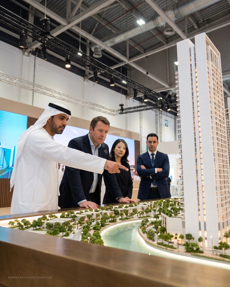 Architectural masterplan model on a property stand
